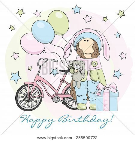Happy Birthday Tilda Doll Holiday Cartoon Vector Illustration Set For Print, Design And Decoration.