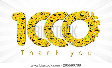 Thank You 1 000 Followers Logotype. Congratulating Bright 1.000 Networking Thanks, Net Friends Yello