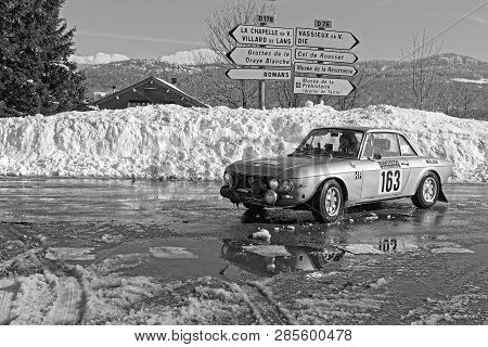 Vassieux, France, February 4, 2019 : Winter Rally On The Vercors Roads. Rallye Historique Is Reserve