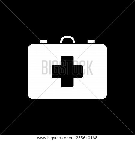 Flat Monochrome First Aid Kit Sign For Web Sites And Apps. Minimal Simple Black And White First Aid 