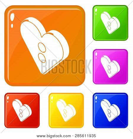 Heart Clothes Button Icons Set Collection Vector 6 Color Isolated On White Background