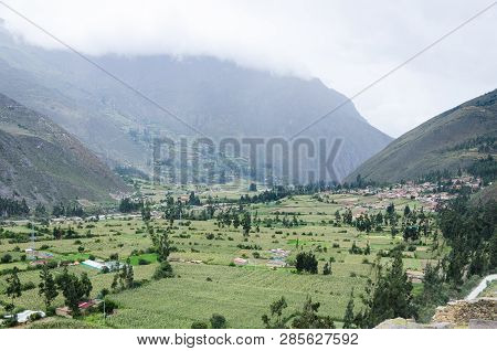 Downtown Of The Small Medieval City Of Ollantaytambo, With Inca Ruins On Andes Mountains.