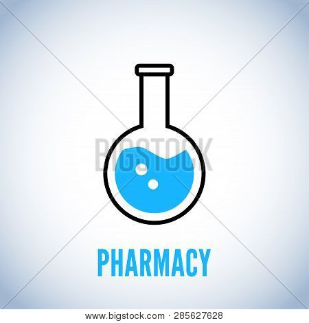 Blue Beaker Tube Vector Icon. Chemestry Or Pharmacy Symbol