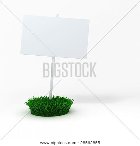 3d blank board on a patch of green fresh grass