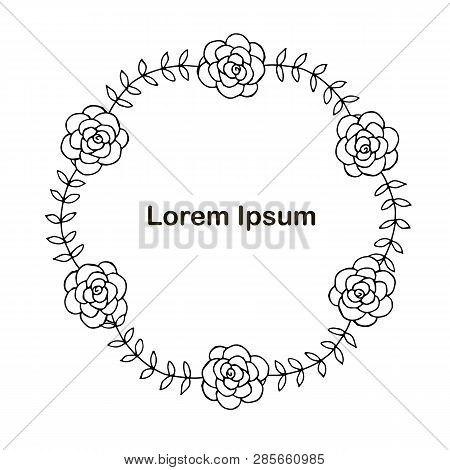 Outlines Monochrome Wreath, Lorem Ipsum, Thin Black Lines, Decorative Element Stock Vector Illustrat