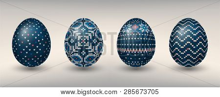 Paschal Eggs Decorated With Northen Blue Knitting Patterns