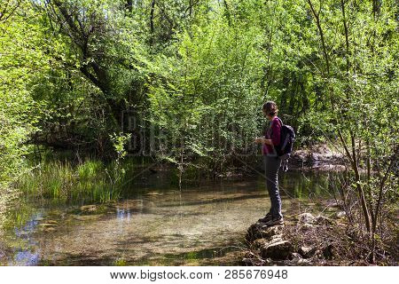 Environmental And Tourist Guide Looking The Karst Submerged River In The Doberdò Lake