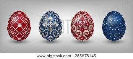 Red And Blue Paschal Eggs Decorated With Northen Knitting Patterns