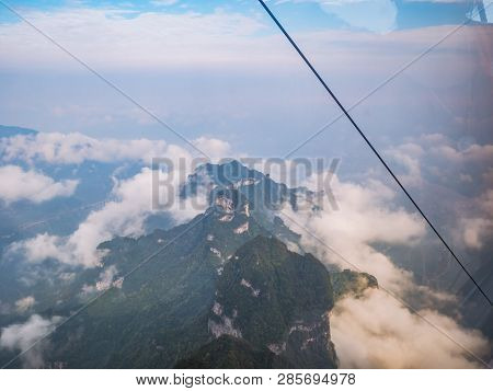 Beautiful Tianmen Mountain View From Cable Car To Tianmen Mountain.tianmen Mountain Cable Car The Lo