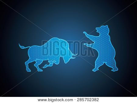 Bull And Bear Hexagonal Stock Market Blue Technology Background