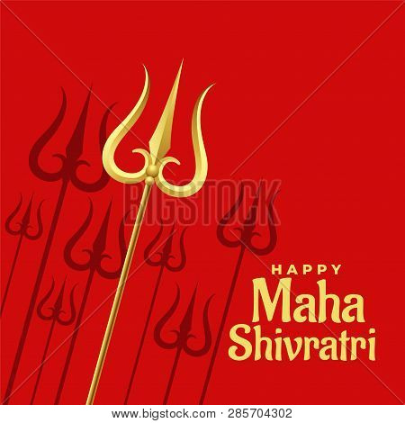 Red Background With Golden Trishul Design Vector Illustration