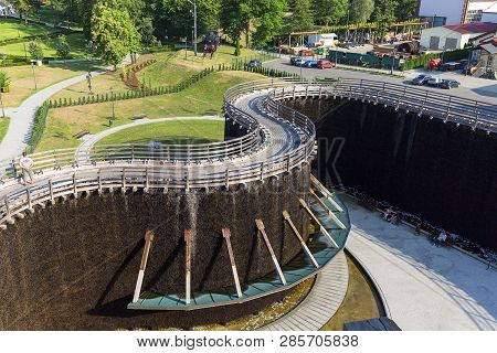 Wieliczka, Poland - June 20, 2018: Graduation Tower, Great Inhalatorium In The Resort Near Krakow. I