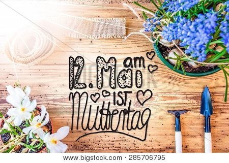 Sunny Spring Flowers, Calligraphy Muttertag Means Happy Mothers Day