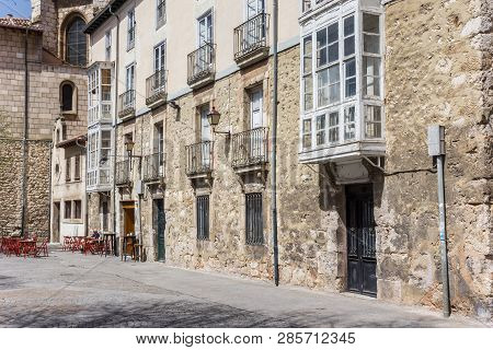 Burgos, Spain - April 24, 2018: Old Houses At The San Lesmes Square In Burgos, Spain