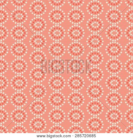 Vector Pink And Cream Star Circles Geometric Seamless Repeat Pattern Vector Background.