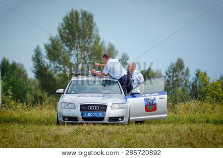 Altai, Russia-july 24, 2018. A Police Patrol Car With The Number 001 Grey