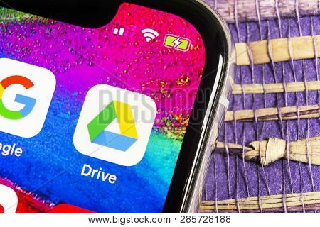 Sankt-petersburg, Russia, February 17, 2019: Google Drive Application Icon On Apple Iphone X Screen 