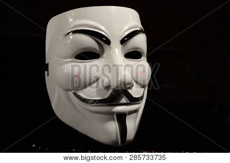 Bucharest, Romania - December 27, 2013: Vendetta Mask Isolated On Black Background.