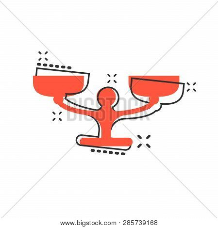 Vector Cartoon Scale Weigher Icon In Comic Style. Weigher Sign Illustration Pictogram. Balance Busin