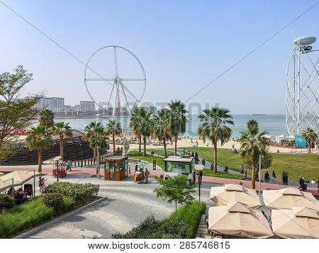 View Of Jbr (jumeirah Beach Residence) Beach And Bluewaters Island, New Tourist Attraction Landmarks