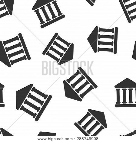 Bank Building Icon Seamless Pattern Background. Government Architecture Vector Illustration. Museum 