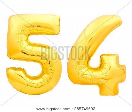 Golden Number 54 Fifty Four Made Of Inflatable Balloon