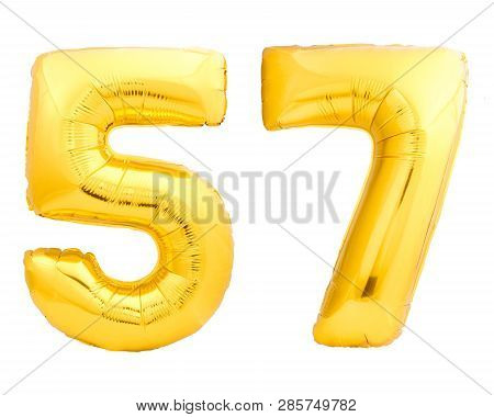 Golden Number 57 Fifty Seven Made Of Inflatable Balloon