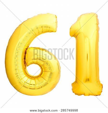 Golden Number 61 Sixty One Made Of Inflatable Balloon