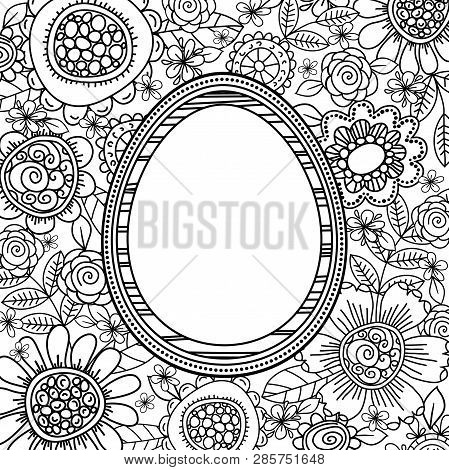 Vector Easter Eggs With Floral Pattern For Coloring Book. Hand-drawn Decorative Elements In Vector. 