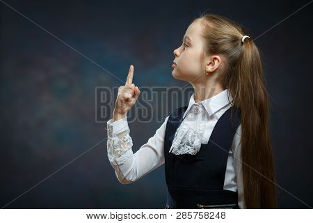 Playful Preschool Girl Isolated Portrait Close-up. Cute Cheerful Caucasian Kid School Aged Play Merr