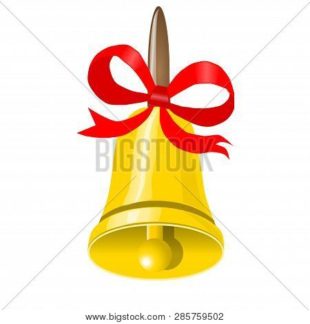 School Bell With Red Bowl On White Background