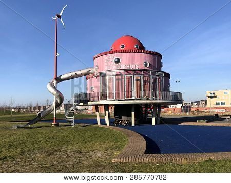 Almere, Flevoland, The Netherlands - February 23, 2019: Dutch Klokhuis Building. This Building Was D