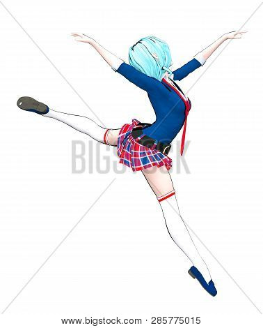 3d Sexy Anime Doll Japanese Schoolgirl Big Blue Eyes And Bright Makeup.skirt Cage.cartoon, Comics, S