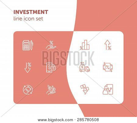 Investment Line Icon Set. Encashment Car, Income, Graph. Money Concept. Can Be Used For Topics Like 