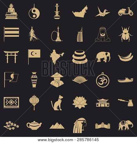 Asian Things Icons Set. Simple Style Of 36 Asian Things Vector Icons For Web For Any Design
