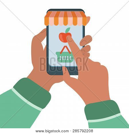 Online Buying Flat Market Business Vector Illustration Set For Print, Internet Business, Marketing A
