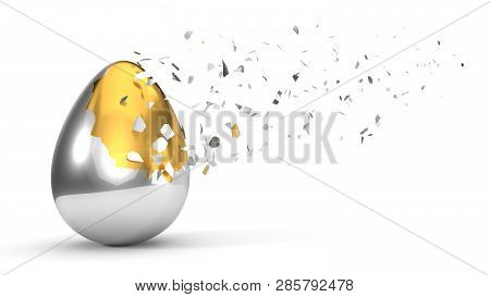 Fracturing Paint On Egg. 3d Illustration, Isolated On White