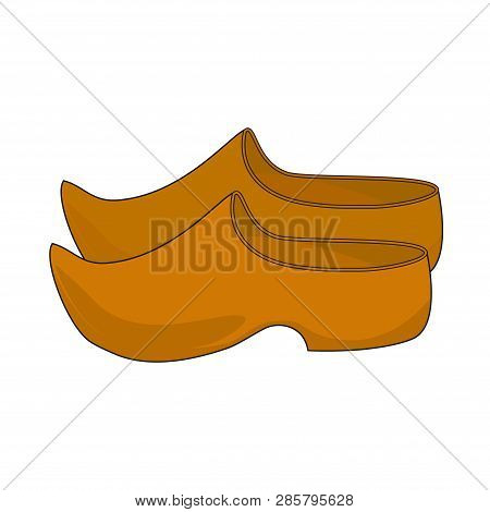 Holland. Vector Illustration Of Simple Traditional Wooden Shoes . Isolated On White Background.