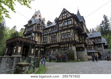 Sinaia, Romania - April 27, 2018: Peles Castle In Sinaia