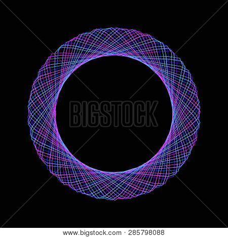 Blue Neon Mandala. Ornament, Circular Geometric Pattern, Spirogram. Oriental Pattern. Vector Illustr