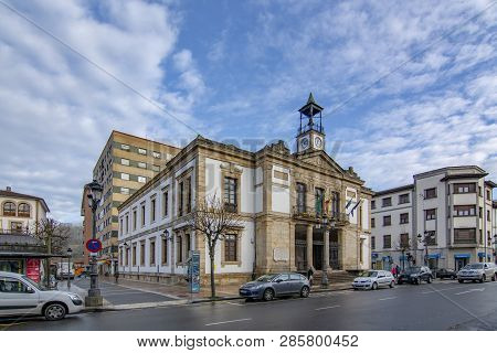Cangas De Onis, Asturias, Spain; January 2016: Facade Of The Town Hall Of The Village Of Cangas De O
