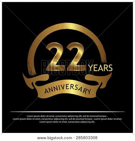 Twenty Two Years Anniversary Golden. Anniversary Template Design For Web, Game ,creative Poster, Boo
