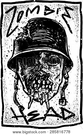 Black And White Zombie Head Art Design Illustration
