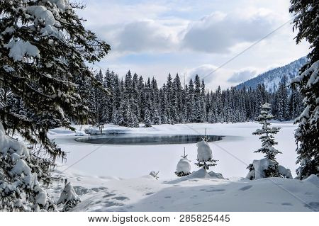 Incredible Snowy Views From Island Lake In Fernie, British Columbia, Canada.  The Majestic Winter Ba