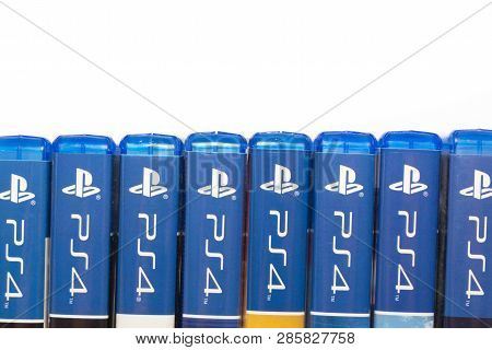 Melbourne, Australia - January 13th 2019: Standing Row Of Playstation 4 Games Showing The Playstatio