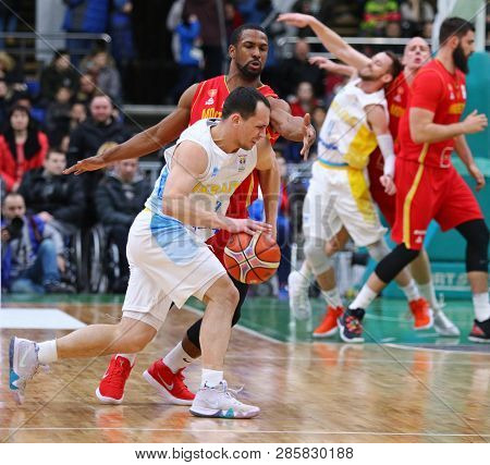 Kyiv, Ukraine - February 22, 2019: Ihor Boiarkin Of Ukraine (in White) And Derek Needham Of Monteneg