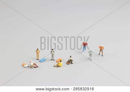 Mini Ature Backpacker , Tourist People Isolated On  Background