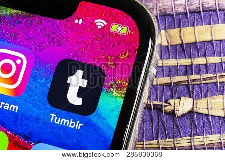 Sankt-petersburg, Russia, February 17, 2019: Tumblr Application Icon On Apple Iphone X Smartphone Sc