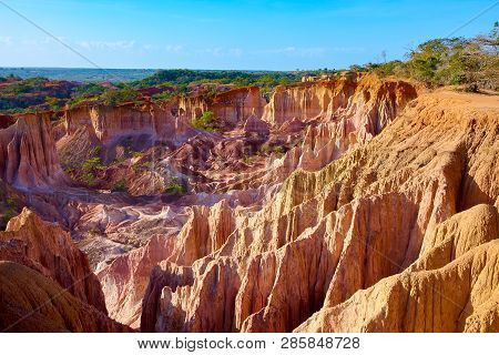 View Of The Marafa Canyon In Kenya. Hells Kitchens A Gigantic Canyon-shaped Space Caused By Soil Ero