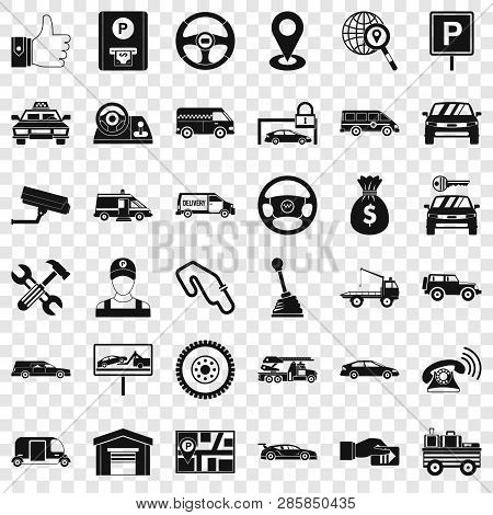 Venicle Icons Set. Simple Style Of 36 Venicle Vector Icons For Web For Any Design